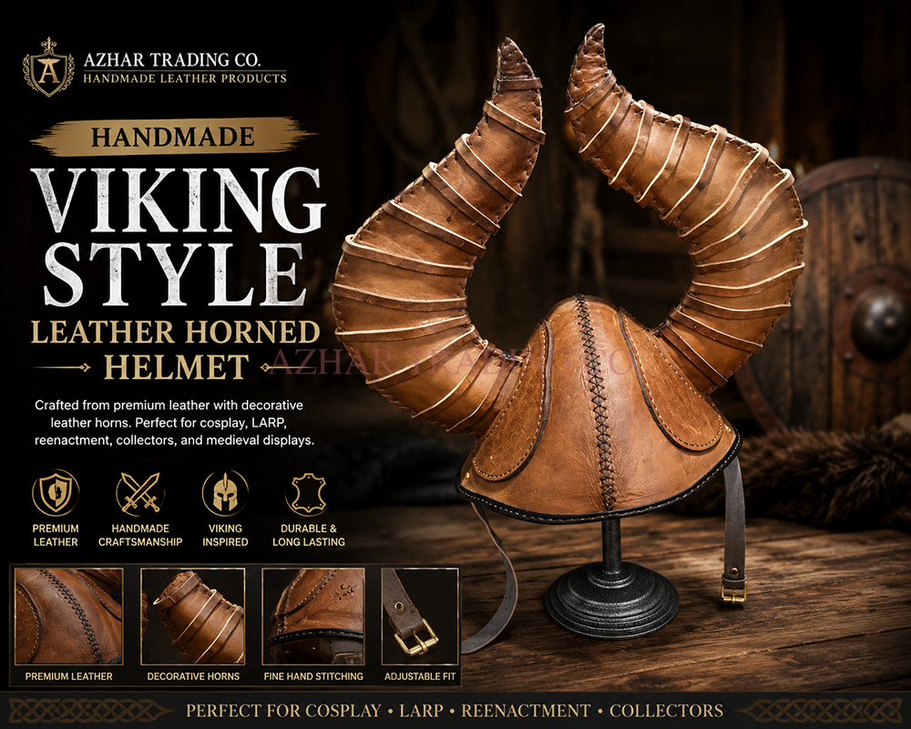 Handmade Viking Style Leather Horned Helmet