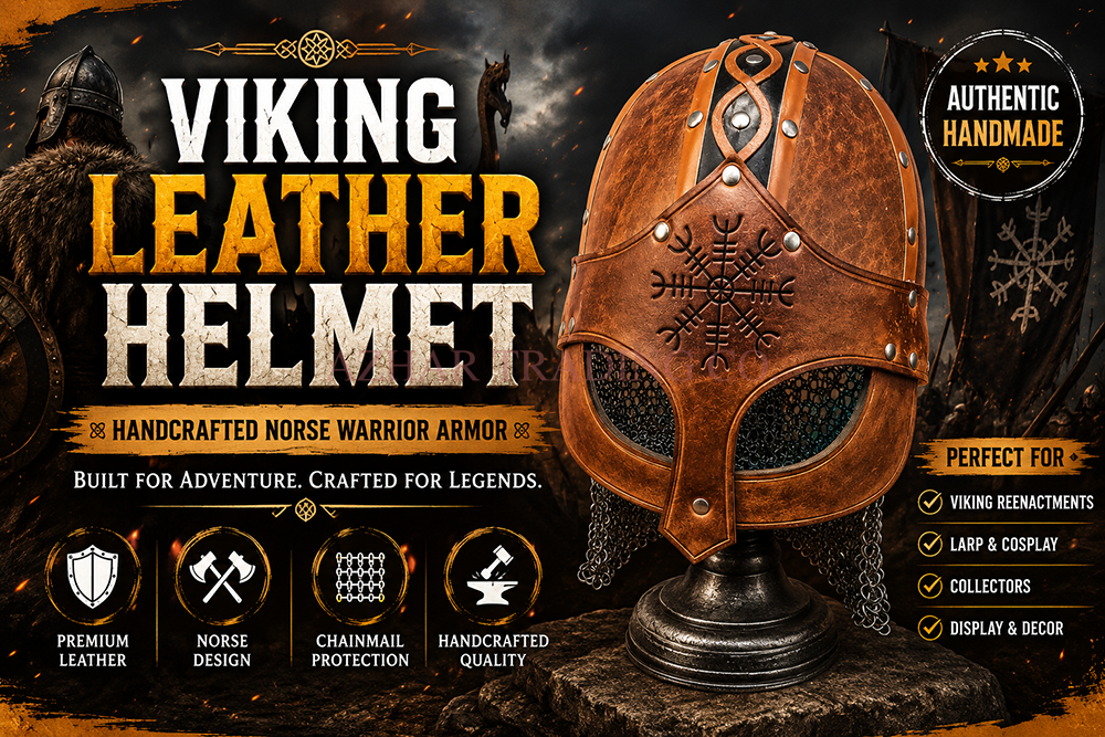 Viking Leather Helmet with Chainmail Aventail