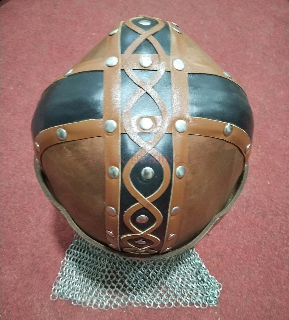 Viking Leather Helmet with Chainmail Aventail image 2