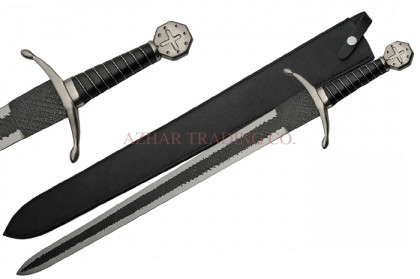 Hand Forged Medieval Arming Sword with Leather Scabbard