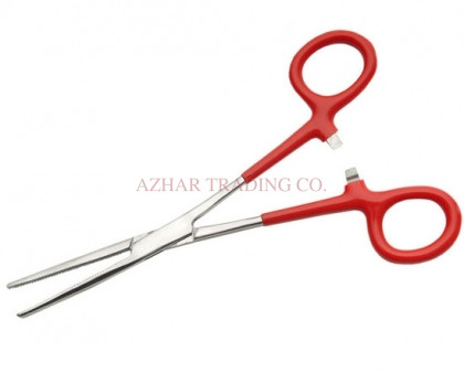 Hemostat Forcep Straight-Curved with Red PVC Grip