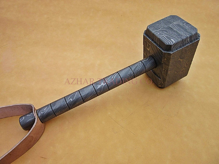 Hand Forged Damascus Steel Thor Hammer image 2