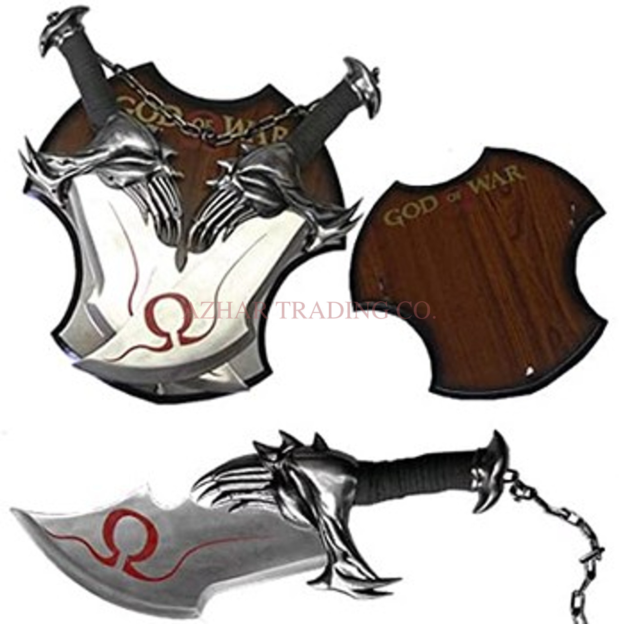 God of War Blades of Chaos Replica Set with Wooden Display Plaque