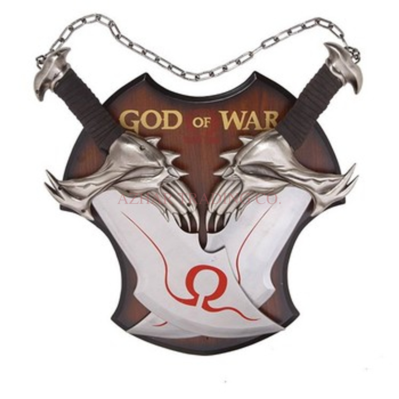 God of War Blades of Chaos Replica Set with Wooden Display Plaque image 2
