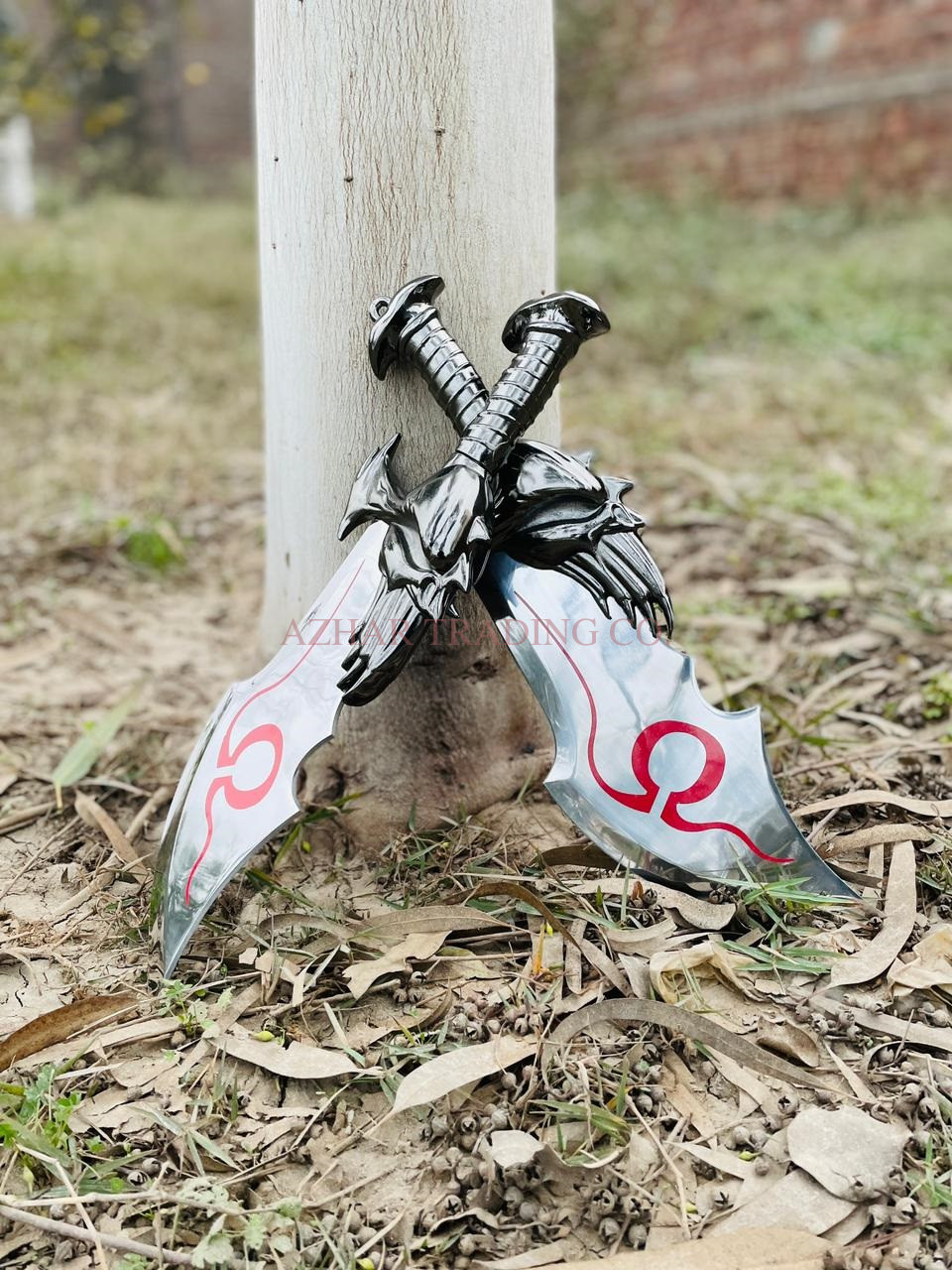 God of War Blades of Chaos Replica Set with Wooden Display Plaque image 4