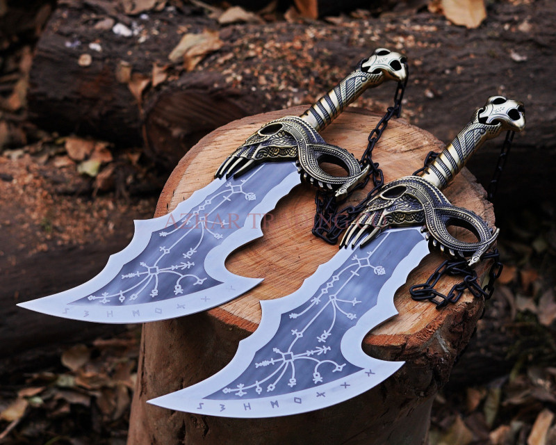 Silver Dragon Fantasy Blades | Twin Chained Display Set