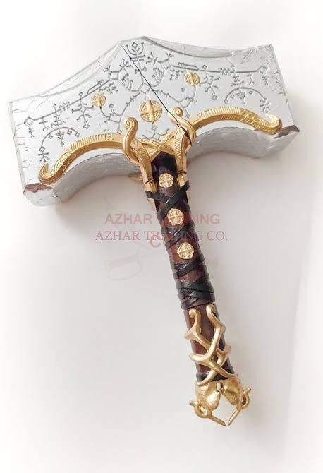 Norse Rune Warrior Hammer | Antique Gold Fantasy Display Replica
