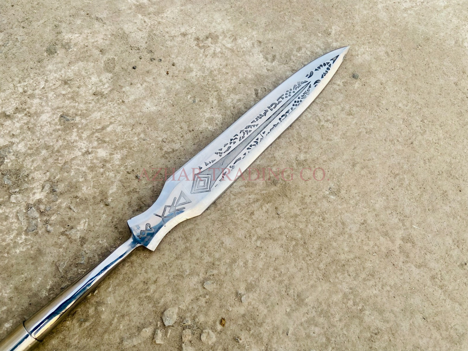 God of War Leviathan Warrior Spear Replica – Double Edge Carbon Steel Etched Blade image 3