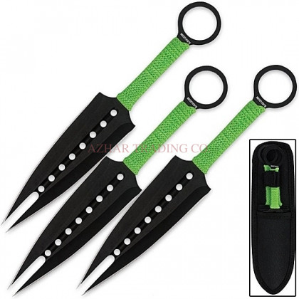 Zombie Hunter Green Kunai 3-Piece Throwing Knife Set