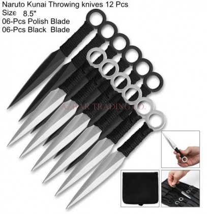 Premium Naruto Black & Silver 8.5-Inch Kunai 12-Piece Set