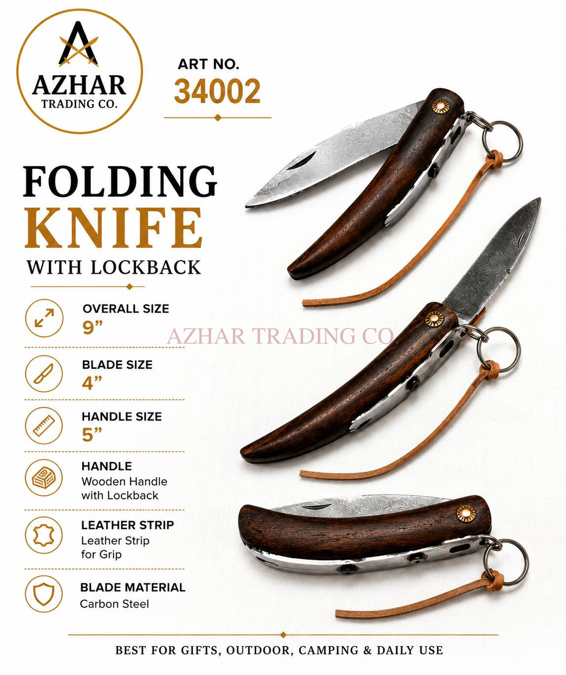 Lockback Folding Knife with Wooden Handle