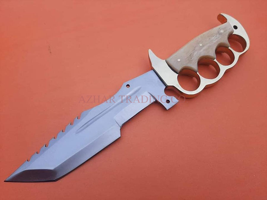 Handmade Teacker Knife with Brass Knuckle & Wood/Bone Handle