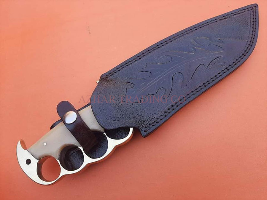 Handmade Teacker Knife with Brass Knuckle & Wood/Bone Handle image 2