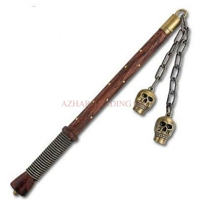 Medieval Double Skull Mace with Wooden Handle – 19 Inch Replica