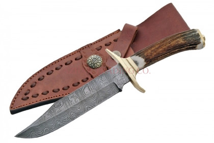 Damascus Bowie Knife (Stag Handle)