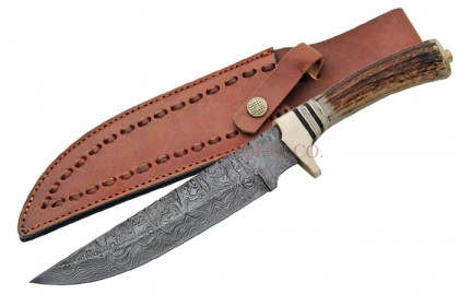 DAMASCUS FILEWORK BOWIE KNIFE