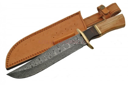 Damascus Bowie Knife with Brass Pommel