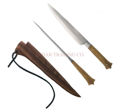 Medieval Kitchen Knife and Pricker with Leather Scabbard