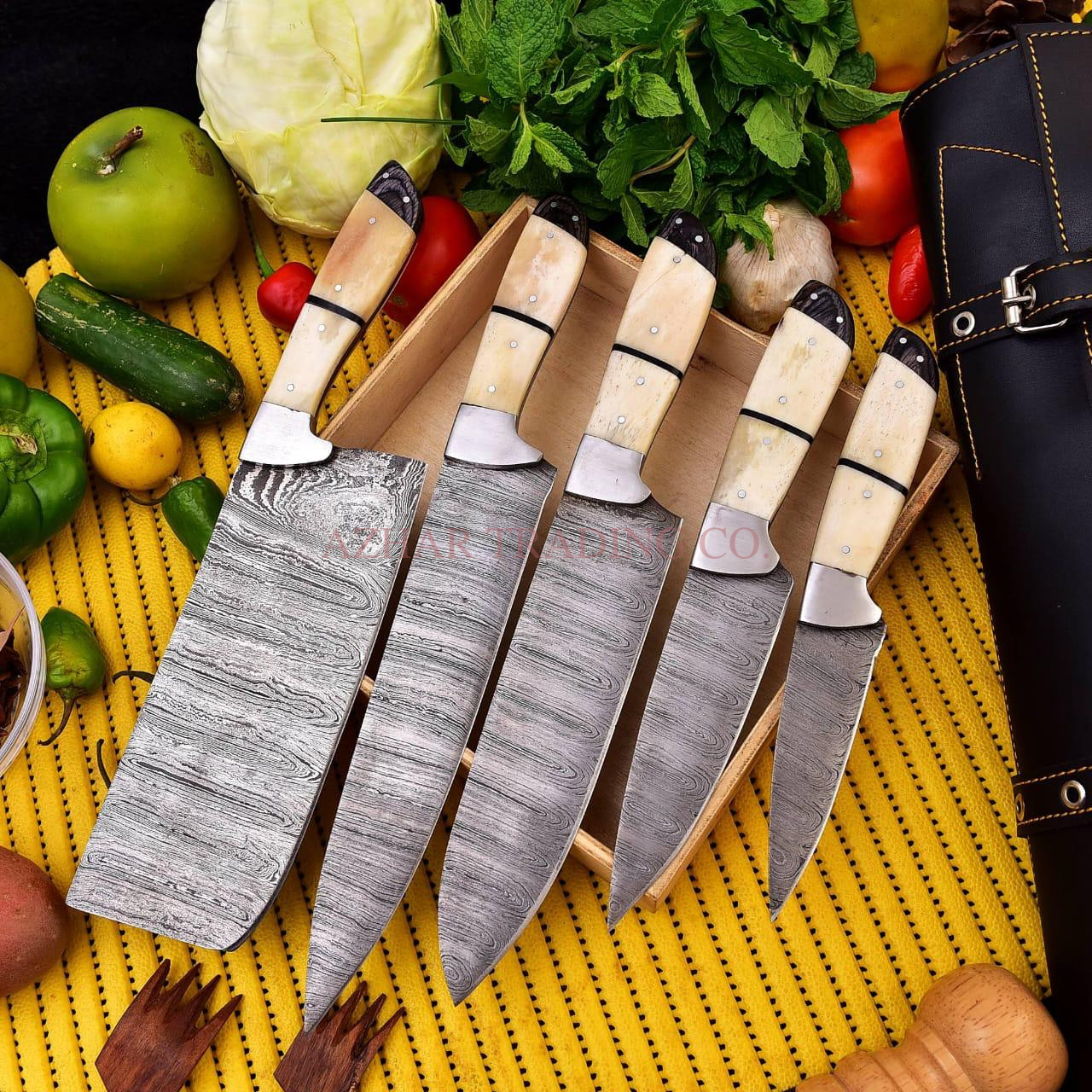 5 Piece Damascus Kitchen Knife Set