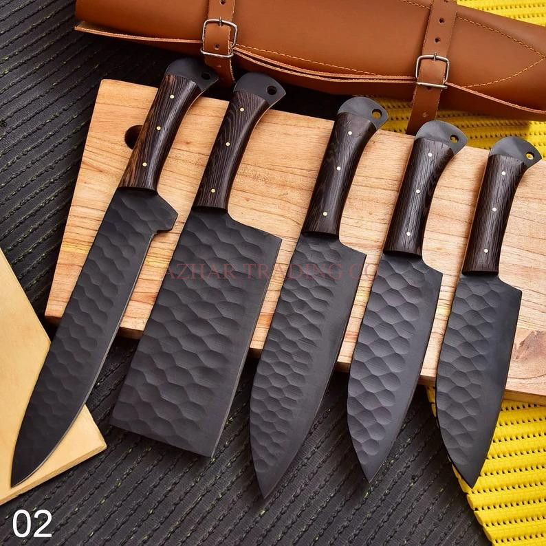 5 Piece Black Forged Kitchen Knife Set