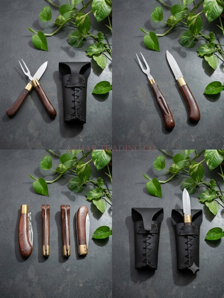 18th Century Folding Travel Fork and Knife Set with Leather Case