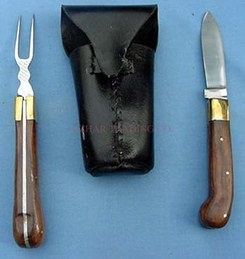 18th Century Folding Travel Fork and Knife Set with Leather Case image 3