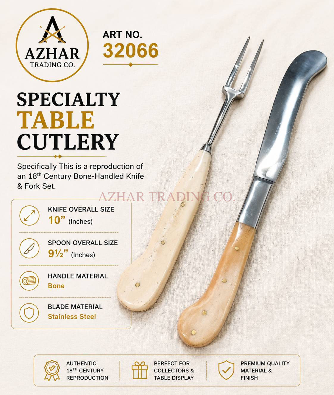 Large Bone Handled Fork and Knife Set