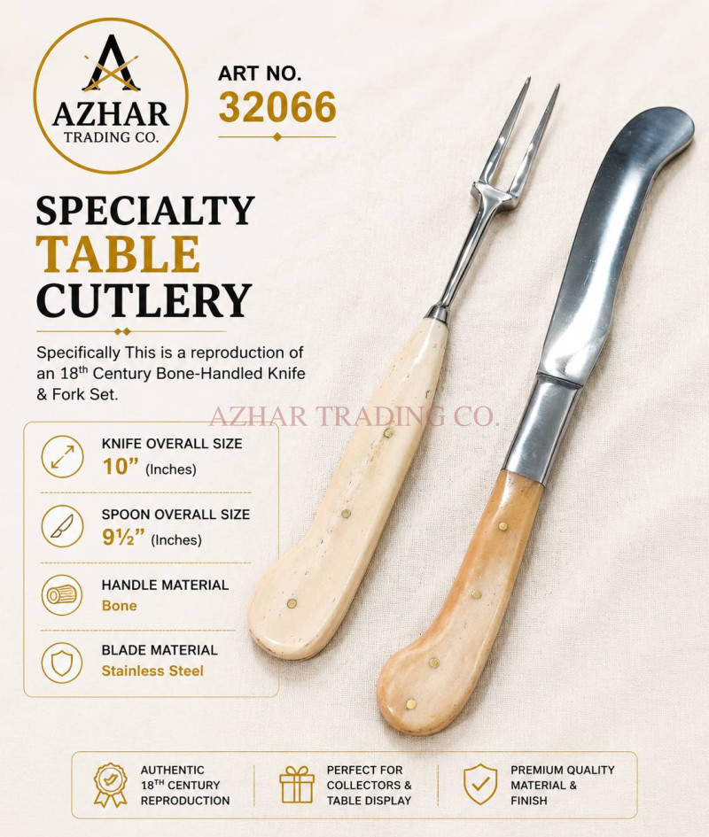 Large Bone Handled Fork and Knife Set