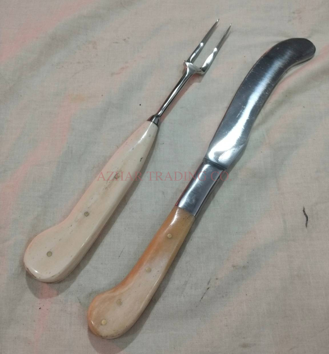 Large Bone Handled Fork and Knife Set image 2