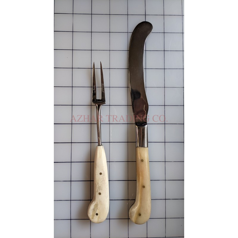 Large Bone Handled Fork and Knife Set image 4
