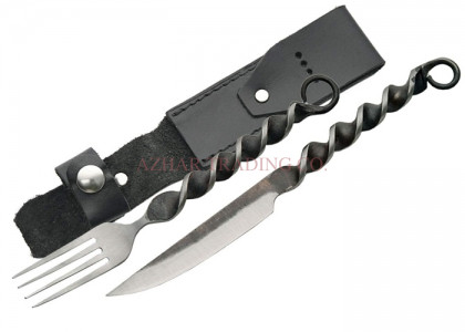 Hand Forged Travel Cutlery Set with Leather Sheath