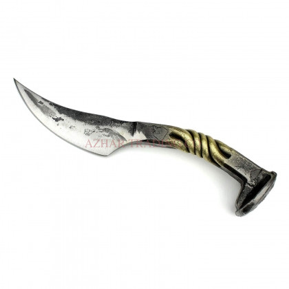 Hand Forged Curved Knife with Twisted Brass Handle