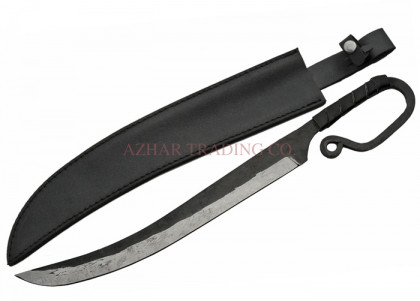 Hand Forged Curved Machete with Leather Sheath
