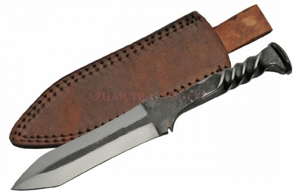 Hand Forged Tanto Utility Knife with Leather Sheath
