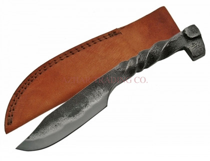 Hand Forged Camp Knife with Leather Sheath
