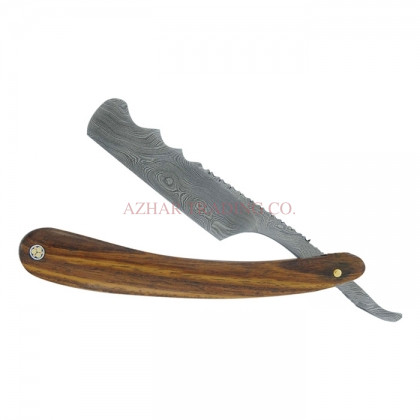 Damascus Straight Razor – Brown Wood Handle