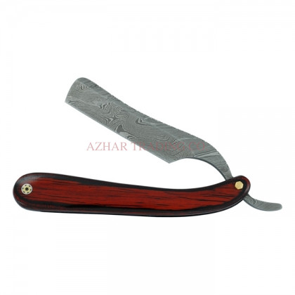Damascus Straight Razor – Red Wood Handle