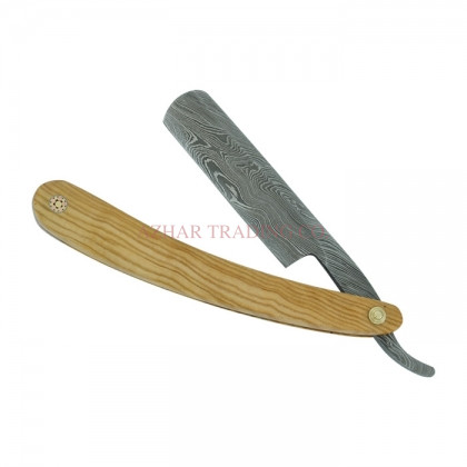 Damascus Straight Razor – Light Wood Handle
