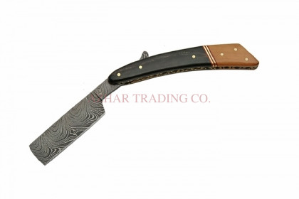 Damascus Straight Razor with Wooden Handle