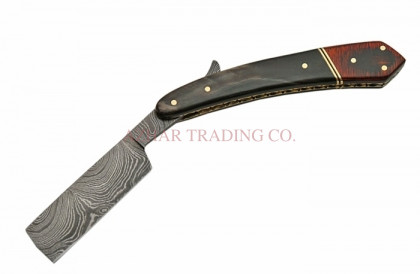 Damascus Straight Razor with Wood Handle