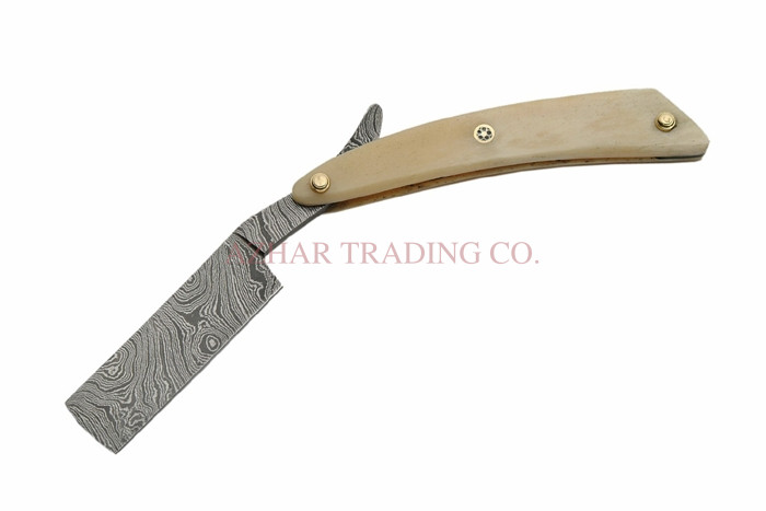 Damascus Straight Razor with Stag Handle image 2