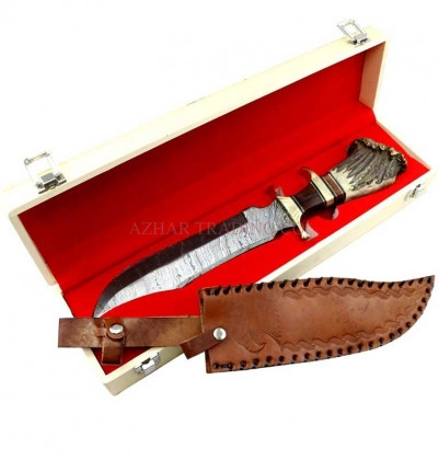 Damascus Stag Horn Hunting Knife