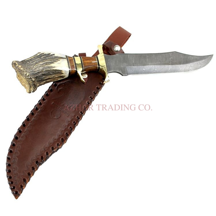 Damascus Stag Horn Hunting Knife image 2