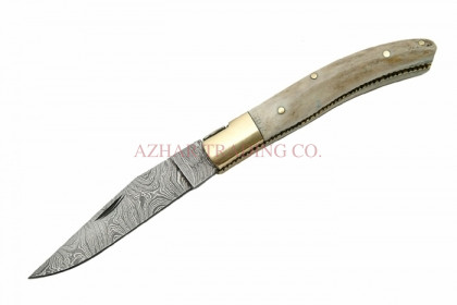 DAMASCUS STAG FOLDER KNIFE