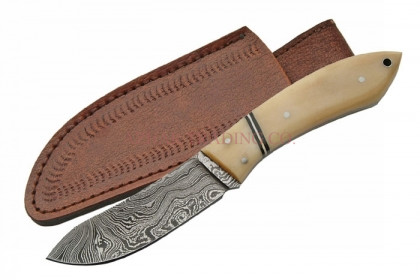Damascus Cat Skinner Knife (Bone Handle)