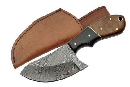 Damascus Cat Skinner Knife (Wood Handle)