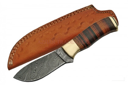 Damascus Skinner Knife (Leather Wrapped Handle)