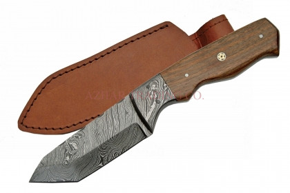 Damascus Hunter Knife (Wood Handle & Damascus Bolster)