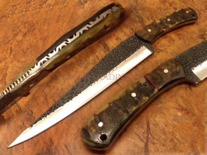 Hammered Carbon Steel Bowie Hunting Knife