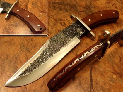 Hammered Carbon Steel Bowie Hunting Knife